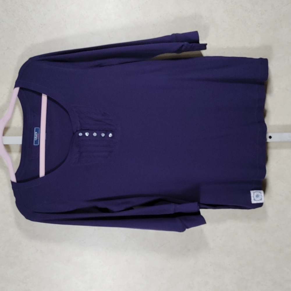 6135 Chaps purple ribbed knit top w/ button trim 2X